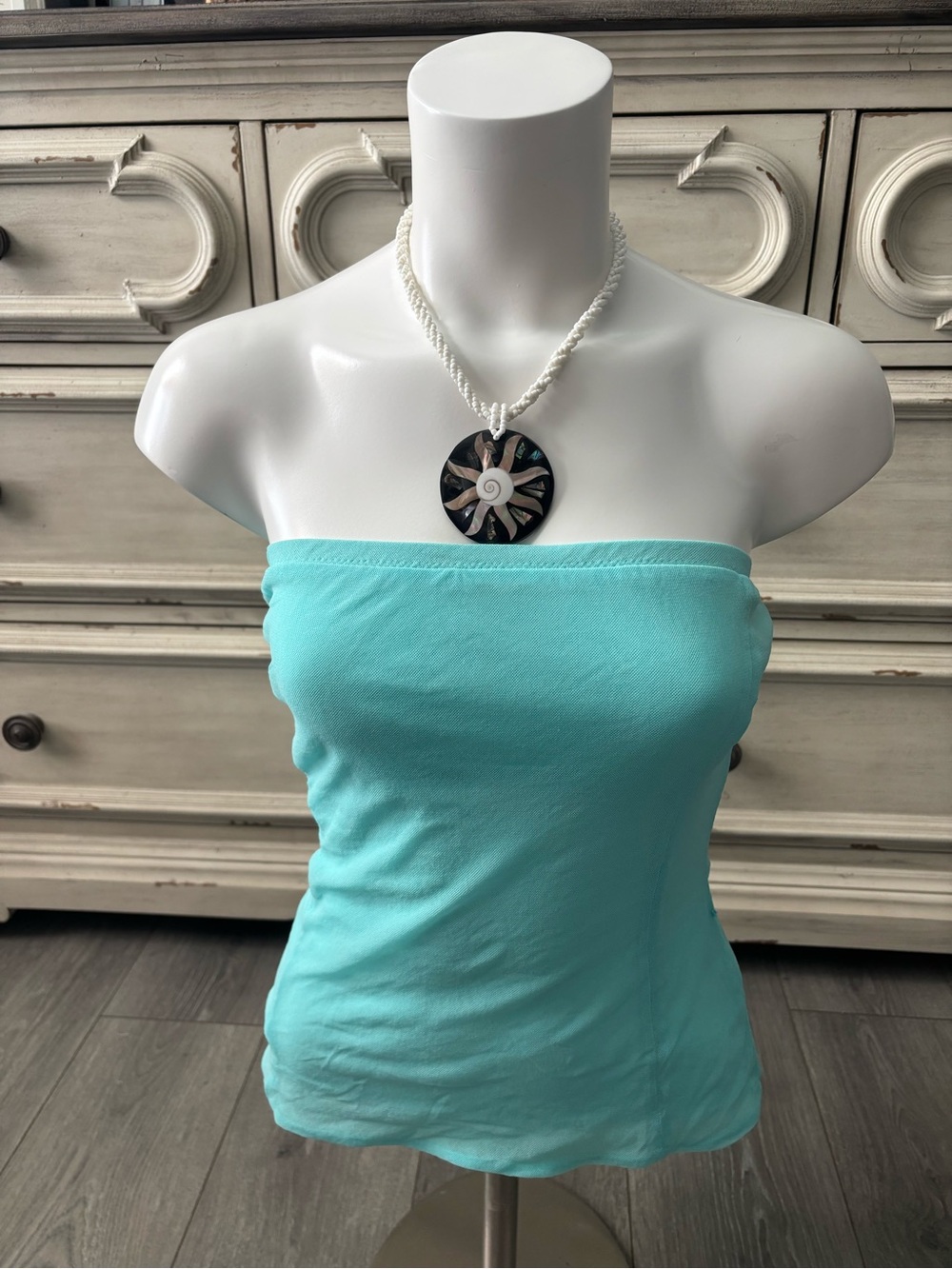Spiral Shell Pendant Necklace with White Twisted Cord - Turquoise Accent